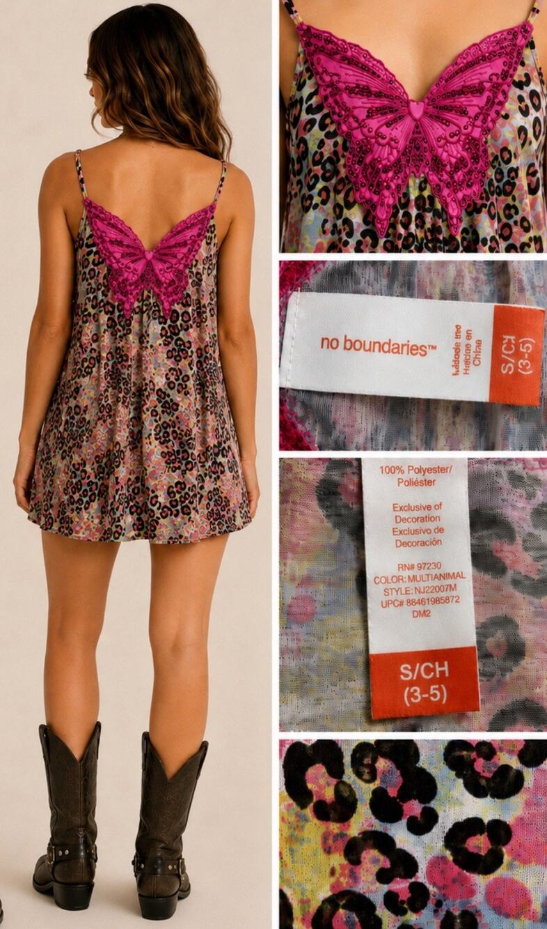 FLAWS Y2K Fairycore No Boundaries Leopard Print Tunic Top Size S Pink Butterfly